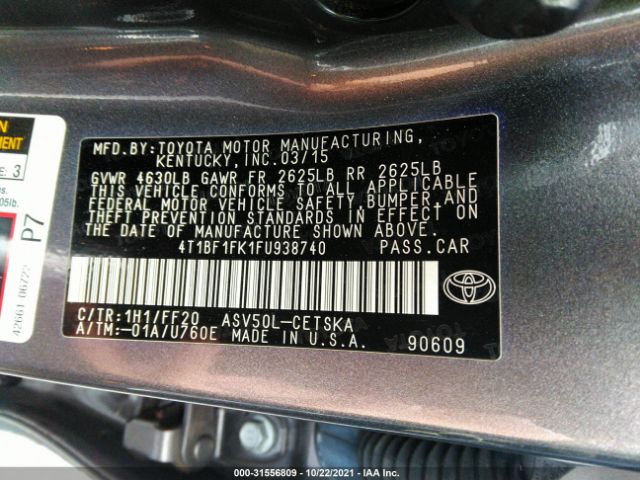 Photo 8 VIN: 4T1BF1FK1FU938740 - TOYOTA CAMRY 