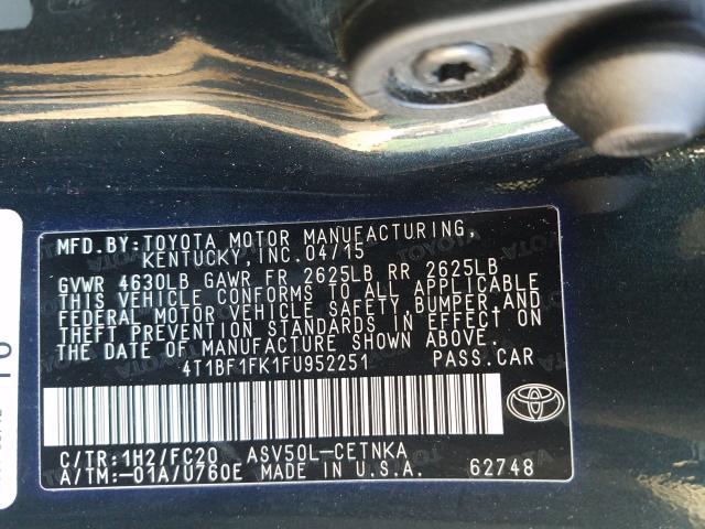 Photo 9 VIN: 4T1BF1FK1FU952251 - TOYOTA CAMRY LE 