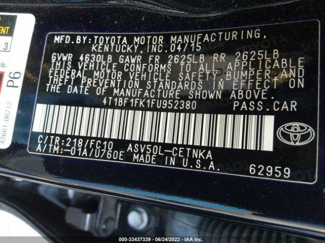 Photo 8 VIN: 4T1BF1FK1FU952380 - TOYOTA CAMRY 