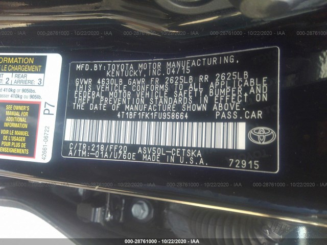 Photo 8 VIN: 4T1BF1FK1FU958664 - TOYOTA CAMRY 