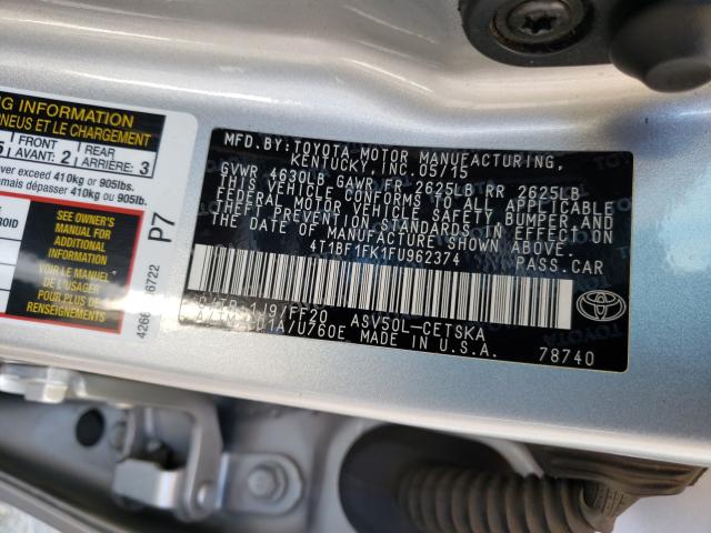 Photo 9 VIN: 4T1BF1FK1FU962374 - TOYOTA CAMRY LE 