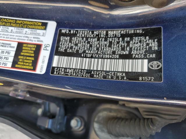 Photo 9 VIN: 4T1BF1FK1FU964206 - TOYOTA CAMRY LE 