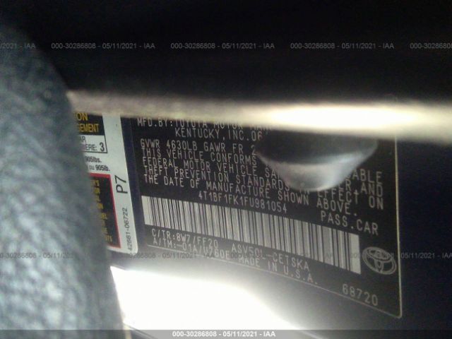 Photo 8 VIN: 4T1BF1FK1FU981054 - TOYOTA CAMRY 