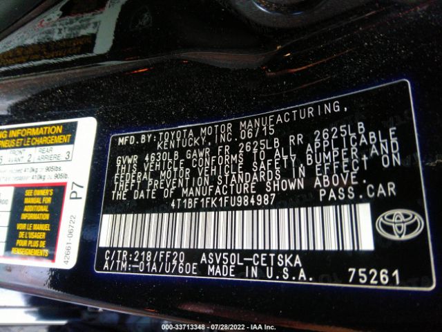 Photo 8 VIN: 4T1BF1FK1FU984987 - TOYOTA CAMRY 