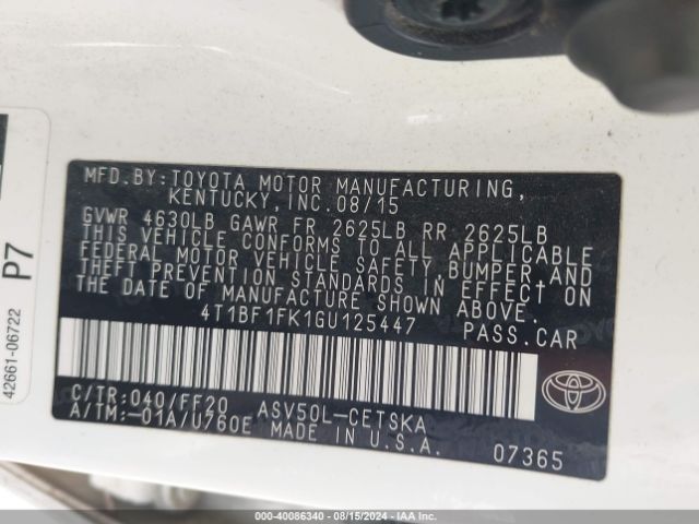 Photo 8 VIN: 4T1BF1FK1GU125447 - TOYOTA CAMRY 