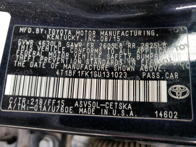 Photo 9 VIN: 4T1BF1FK1GU131023 - TOYOTA CAMRY LE 