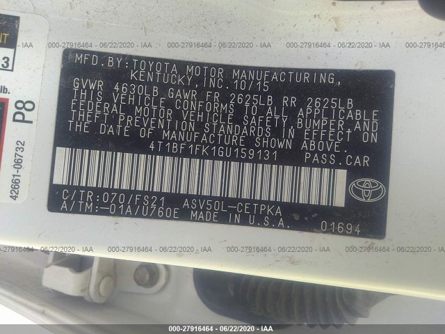 Photo 8 VIN: 4T1BF1FK1GU159131 - TOYOTA CAMRY 