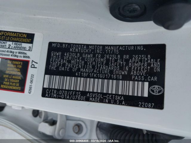 Photo 8 VIN: 4T1BF1FK1GU171618 - TOYOTA CAMRY 