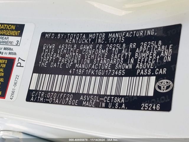 Photo 8 VIN: 4T1BF1FK1GU173465 - TOYOTA CAMRY 