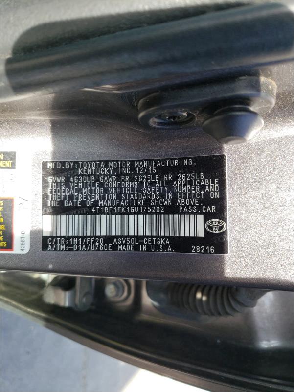 Photo 9 VIN: 4T1BF1FK1GU175202 - TOYOTA CAMRY LE 