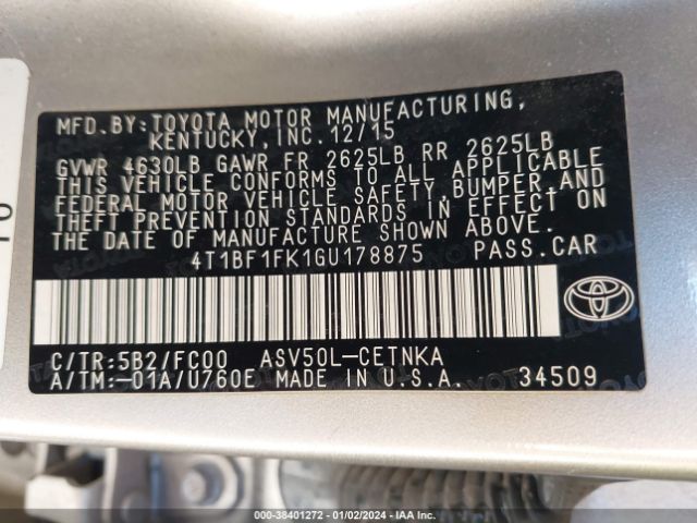 Photo 8 VIN: 4T1BF1FK1GU178875 - TOYOTA CAMRY 