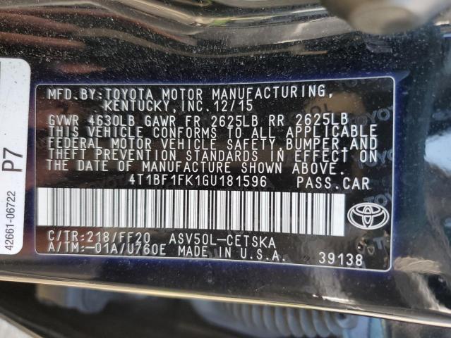 Photo 11 VIN: 4T1BF1FK1GU181596 - TOYOTA CAMRY LE 