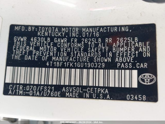 Photo 8 VIN: 4T1BF1FK1GU190329 - TOYOTA CAMRY 