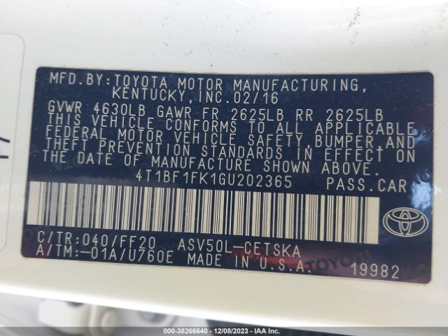 Photo 8 VIN: 4T1BF1FK1GU202365 - TOYOTA CAMRY 