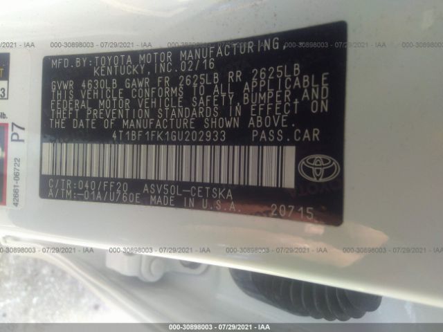 Photo 8 VIN: 4T1BF1FK1GU202933 - TOYOTA CAMRY 