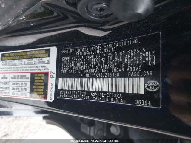 Photo 8 VIN: 4T1BF1FK1GU215150 - TOYOTA CAMRY LE 