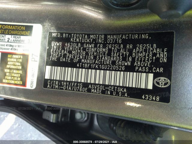 Photo 8 VIN: 4T1BF1FK1GU220526 - TOYOTA CAMRY 