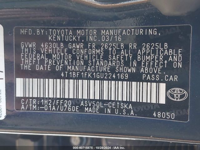 Photo 8 VIN: 4T1BF1FK1GU224169 - TOYOTA CAMRY 