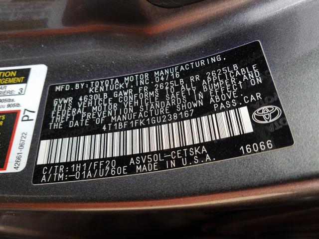 Photo 9 VIN: 4T1BF1FK1GU238167 - TOYOTA CAMRY LE 