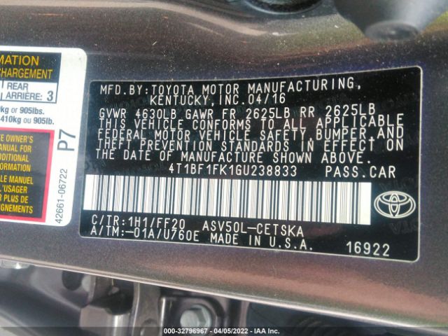 Photo 8 VIN: 4T1BF1FK1GU238833 - TOYOTA CAMRY 