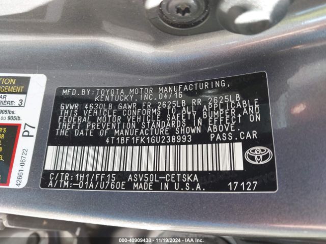 Photo 8 VIN: 4T1BF1FK1GU238993 - TOYOTA CAMRY 