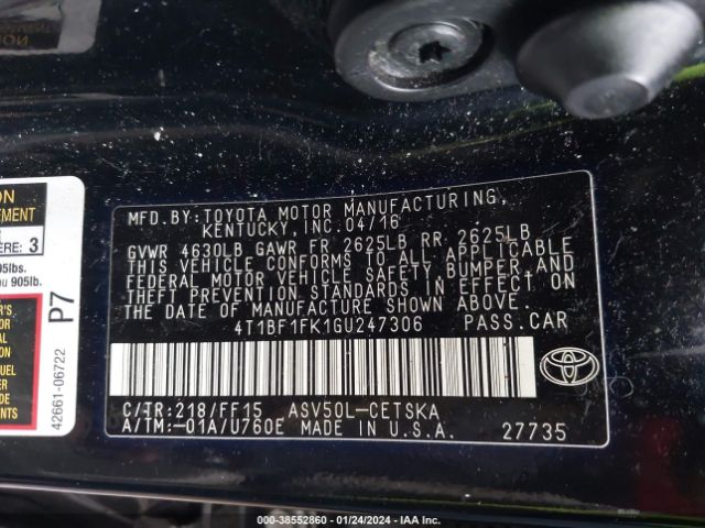 Photo 8 VIN: 4T1BF1FK1GU247306 - TOYOTA CAMRY 