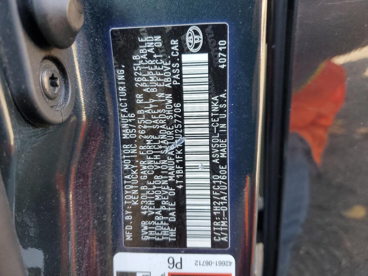 Photo 12 VIN: 4T1BF1FK1GU257706 - TOYOTA CAMRY 