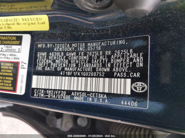 Photo 8 VIN: 4T1BF1FK1GU260752 - TOYOTA CAMRY 