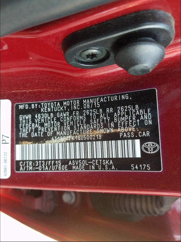 Photo 9 VIN: 4T1BF1FK1GU500219 - TOYOTA CAMRY LE 