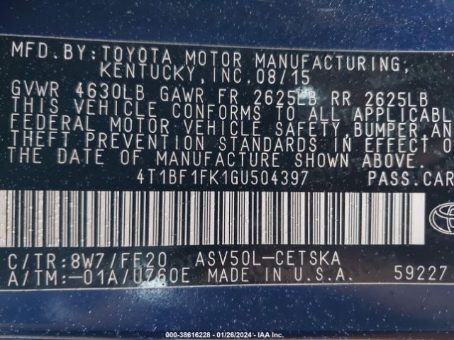 Photo 8 VIN: 4T1BF1FK1GU504397 - TOYOTA CAMRY 