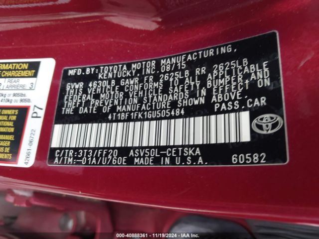 Photo 8 VIN: 4T1BF1FK1GU505484 - TOYOTA CAMRY 