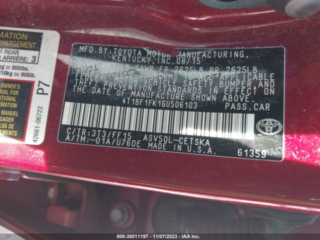 Photo 8 VIN: 4T1BF1FK1GU506103 - TOYOTA CAMRY 