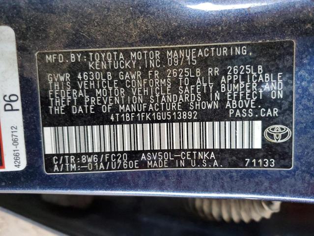 Photo 11 VIN: 4T1BF1FK1GU513892 - TOYOTA CAMRY LE 