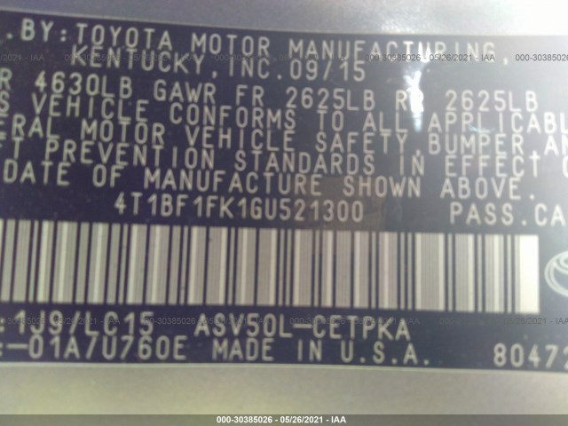 Photo 8 VIN: 4T1BF1FK1GU521300 - TOYOTA CAMRY 