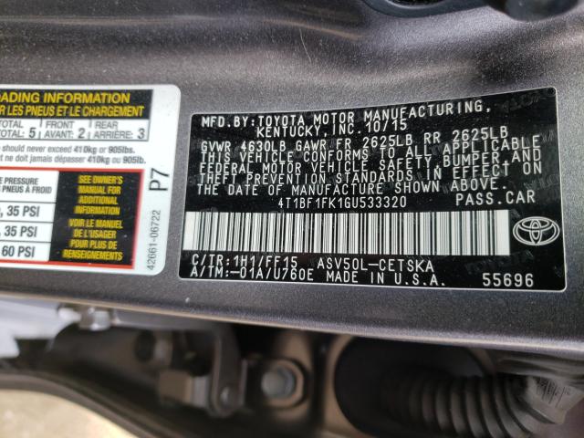 Photo 9 VIN: 4T1BF1FK1GU533320 - TOYOTA CAMRY LE 