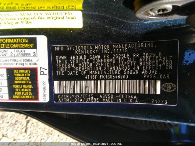 Photo 8 VIN: 4T1BF1FK1GU546200 - TOYOTA CAMRY 