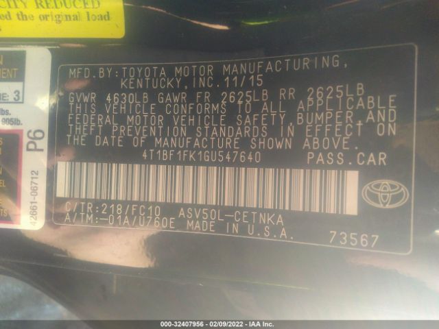 Photo 8 VIN: 4T1BF1FK1GU547640 - TOYOTA CAMRY 