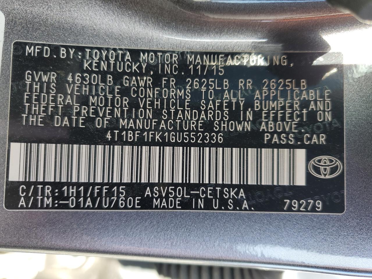 Photo 11 VIN: 4T1BF1FK1GU552336 - TOYOTA CAMRY 