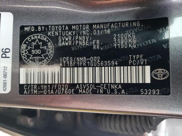 Photo 11 VIN: 4T1BF1FK1GU563594 - TOYOTA CAMRY LE 