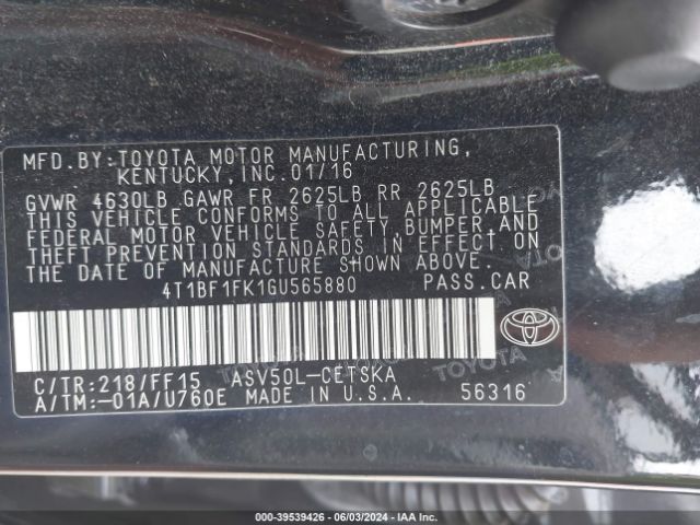 Photo 8 VIN: 4T1BF1FK1GU565880 - TOYOTA CAMRY 