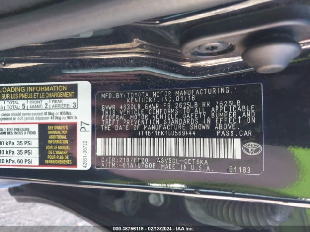 Photo 8 VIN: 4T1BF1FK1GU569444 - TOYOTA CAMRY 