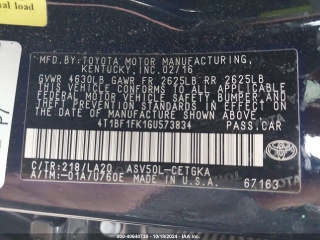 Photo 8 VIN: 4T1BF1FK1GU573834 - TOYOTA CAMRY 