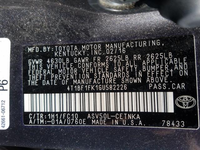 Photo 9 VIN: 4T1BF1FK1GU582226 - TOYOTA CAMRY LE 