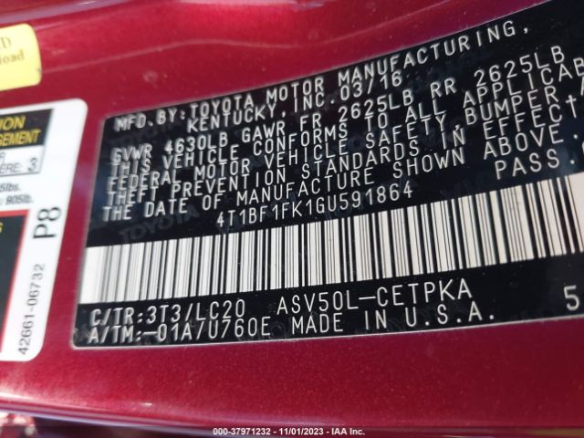 Photo 8 VIN: 4T1BF1FK1GU591864 - TOYOTA CAMRY 