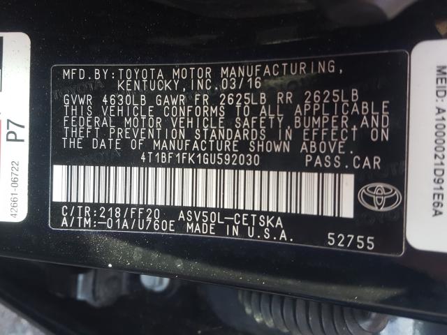 Photo 9 VIN: 4T1BF1FK1GU592030 - TOYOTA CAMRY LE 