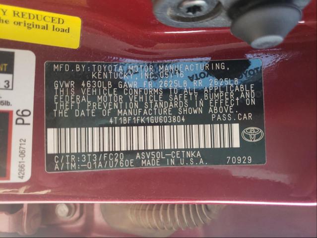 Photo 9 VIN: 4T1BF1FK1GU603804 - TOYOTA CAMRY LE 