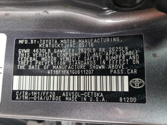 Photo 9 VIN: 4T1BF1FK1GU611207 - TOYOTA CAMRY LE 