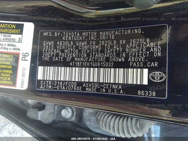 Photo 8 VIN: 4T1BF1FK1GU615032 - TOYOTA CAMRY 