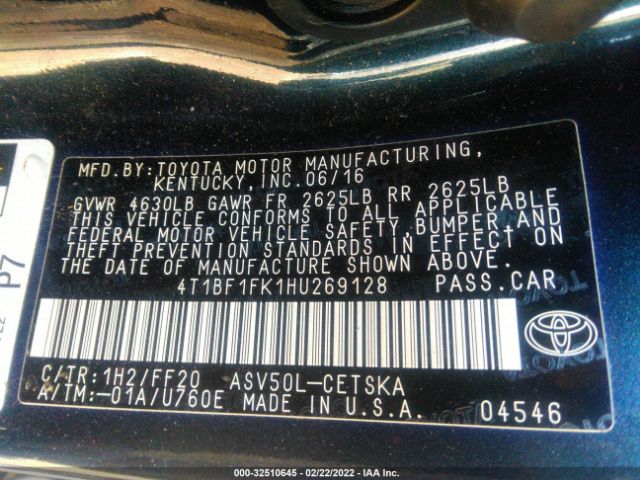 Photo 8 VIN: 4T1BF1FK1HU269128 - TOYOTA CAMRY 