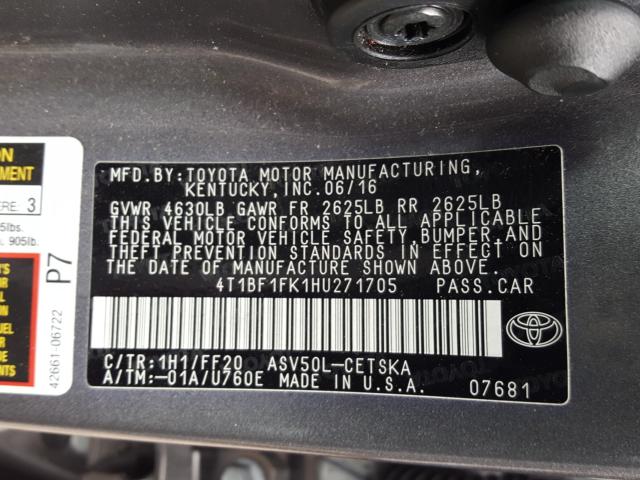 Photo 9 VIN: 4T1BF1FK1HU271705 - TOYOTA CAMRY LE 